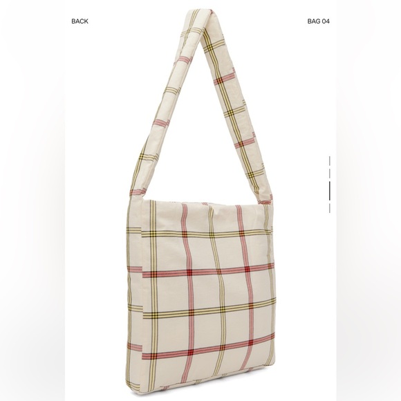 Cream and Red Plaid Shoulder Bag with Long Strap - Picture 3 of 3